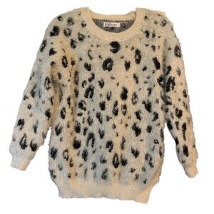 Jon & Anna fuzzy sweater black and white animal print size L EUC